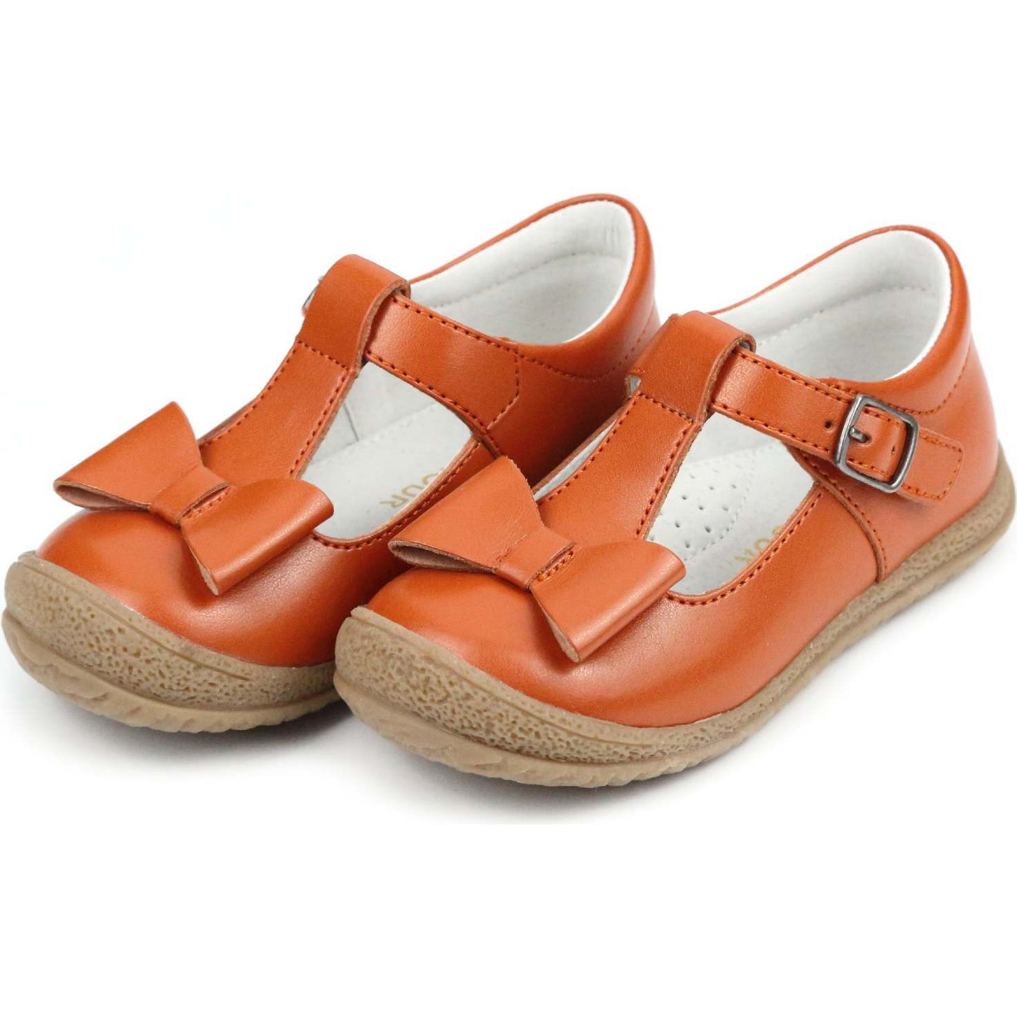 Emma Classic Bow T-Strap Mary Jane, Spicy Orange | Maisonette