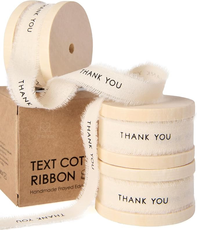 Vitalizart Thank You Cotton Ribbon 5/8 Inch Natural Handmade Frayed Fringe Ribbons 15 Yd for Than... | Amazon (US)