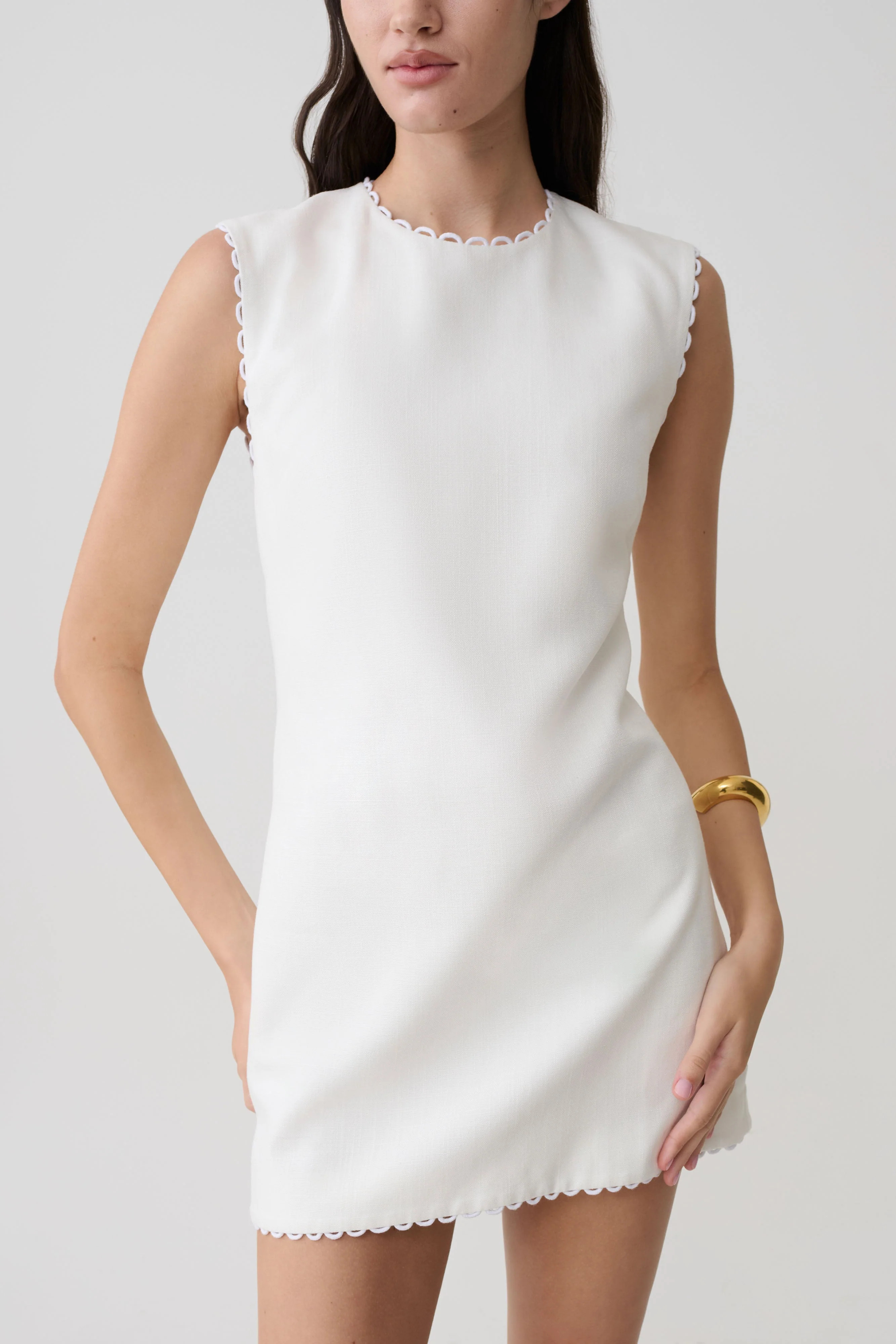 Antonella Linen Mini Dress - White | Meshki UK