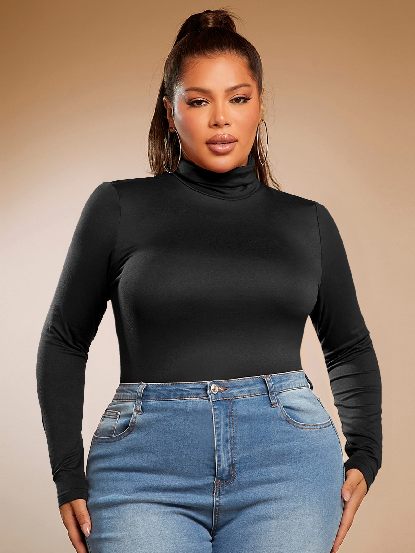 SHEIN SXY Plus High Neck Solid Tee | SHEIN