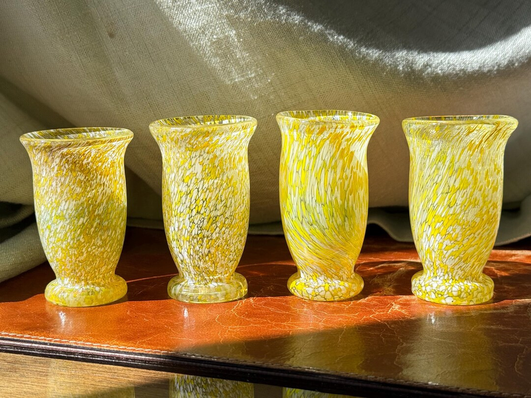 Italian Murano Glass Limoncello Set Ser of 4 Hand Formed Yellow Mouth Blown Shot Glasses GC807 - ... | Etsy (US)