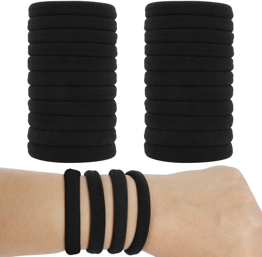 Hair Ties for Women, Black Elastic Hair Bands, 2 Inch Seamless No-Damage Hair Elastics (Black-60p... | Amazon (US)