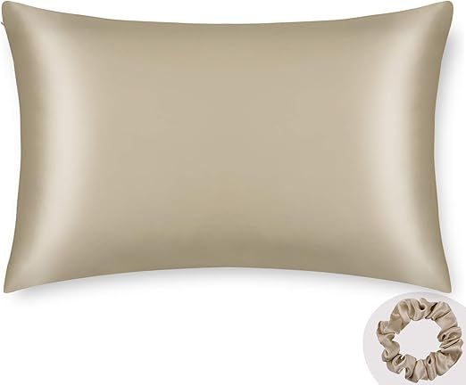 Queen Size Silk Pillowcase ALASKA BEAR Silk Scrunchie Gift Set for Beauty Sleep (1, Beige) | Amazon (US)