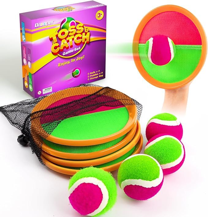 Qrooper Kids Toys Toss and Catch Game Set, Ball Sports Games with 4 Paddles 4 Balls and 1 Storage... | Amazon (US)