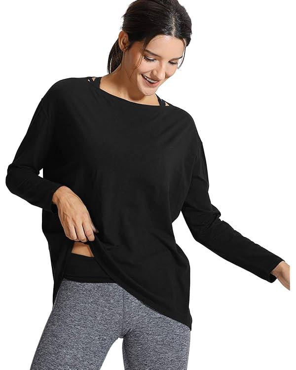 CRZ YOGA Pima Cotton Long Sleeve Workout Shirts for Women Loose Fit Athletic Yoga T-Shirts Casual... | Amazon (US)