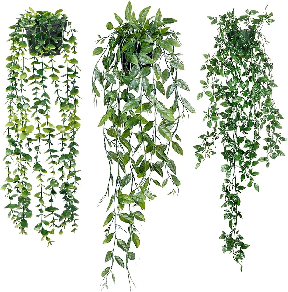 Sggvecsy Fake Hanging Plants 3 Pack Artificial Eucalyptus Fake Potted Greenery Faux Eucalyptus Ma... | Amazon (US)