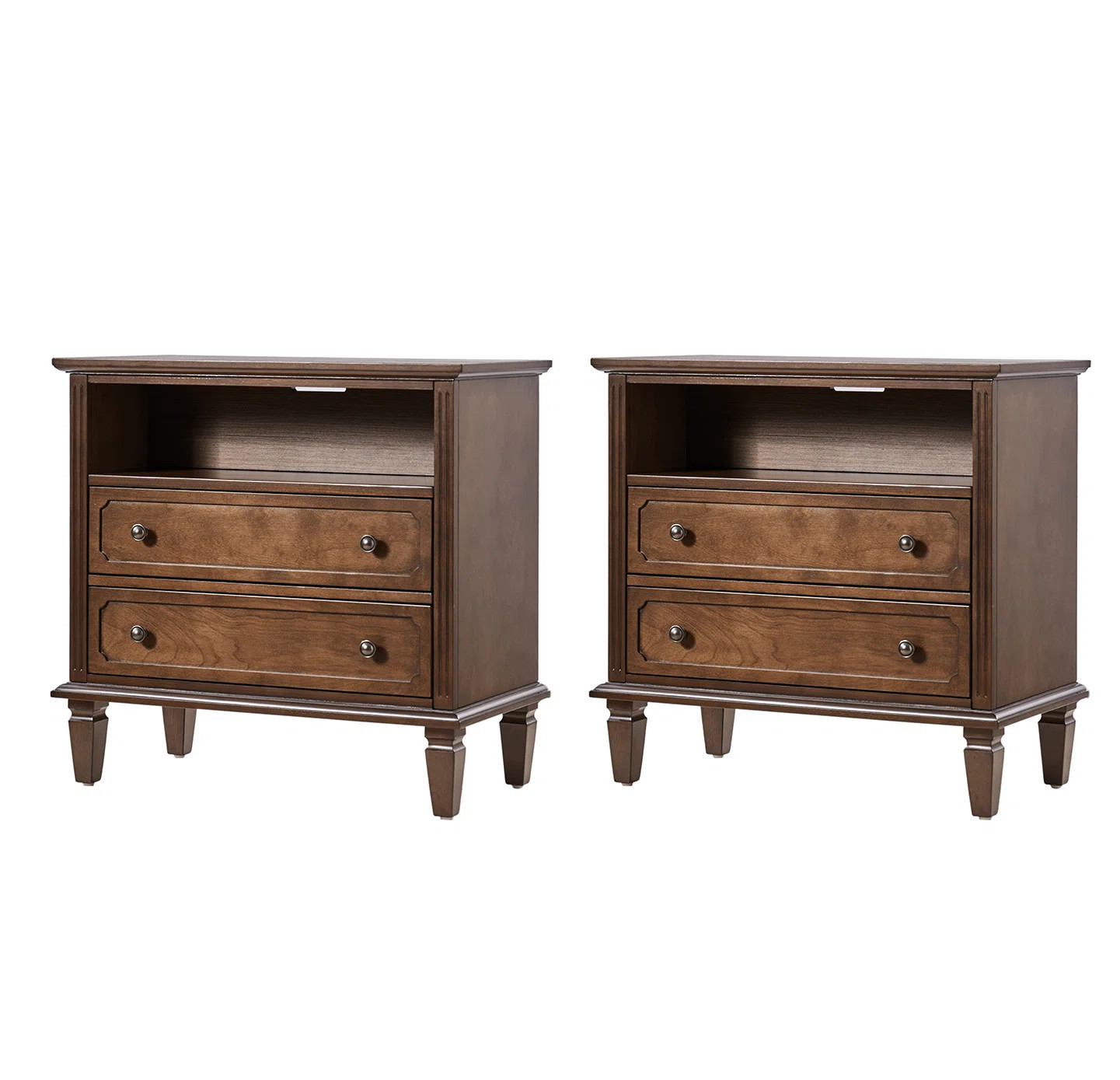 Amberlyn 27.2'' H Traditional  2-Drawer Nightstand with Built-In Outlets and Solid Wood Legs and ... | Wayfair North America