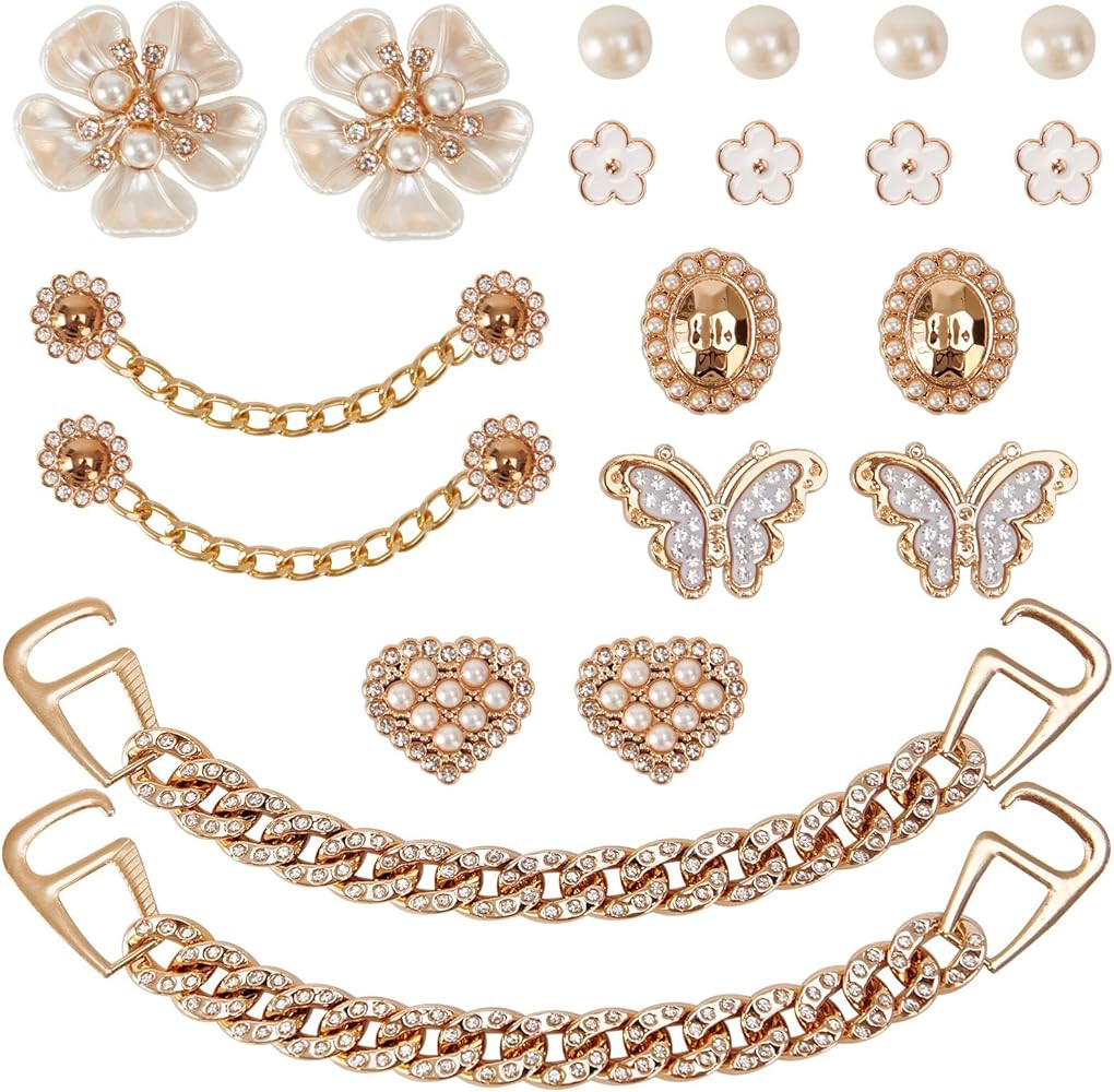 20 Pcs Bling Shoe Charms for Women Gold Chain Accessories Girly Cute Shoe Decoration Include Pear... | Amazon (US)