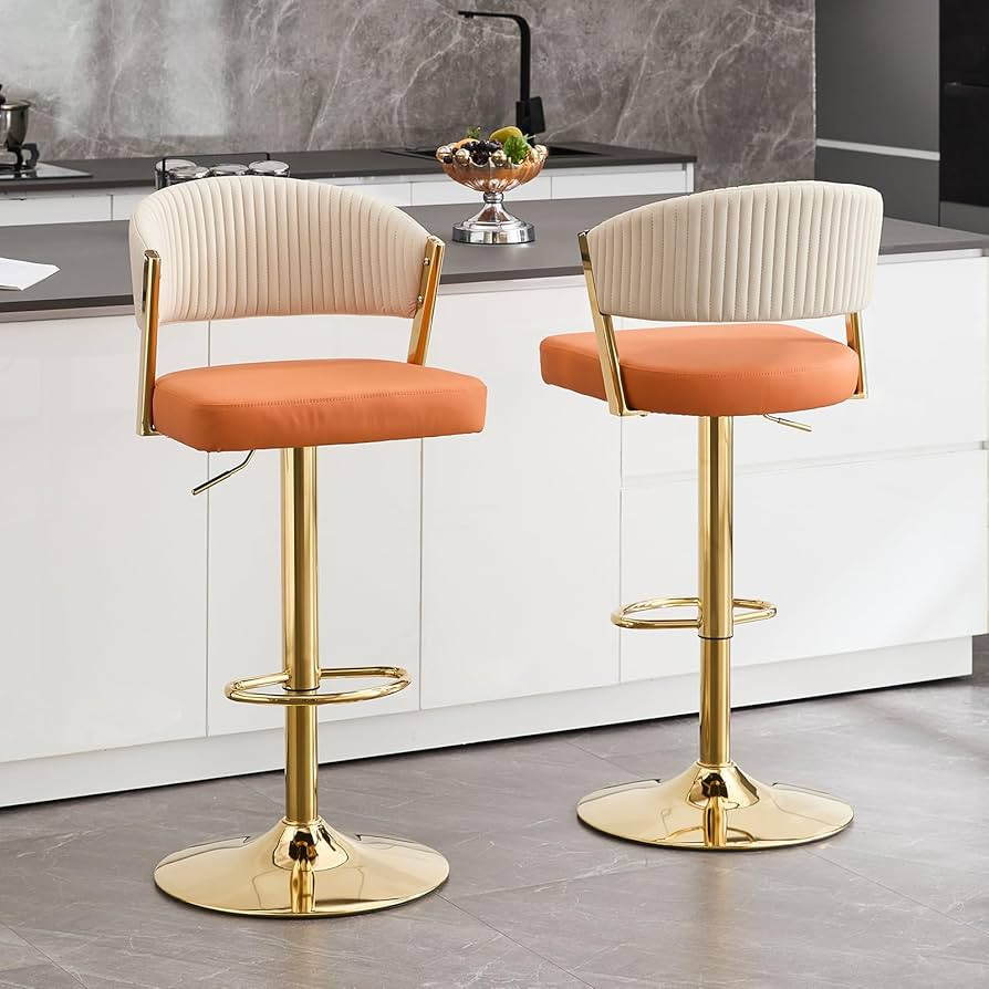 Bar Stools Set of 2, Adjustable Swivel Counter Height Bar Stools with Back and Footrest, PU Leath... | Amazon (US)