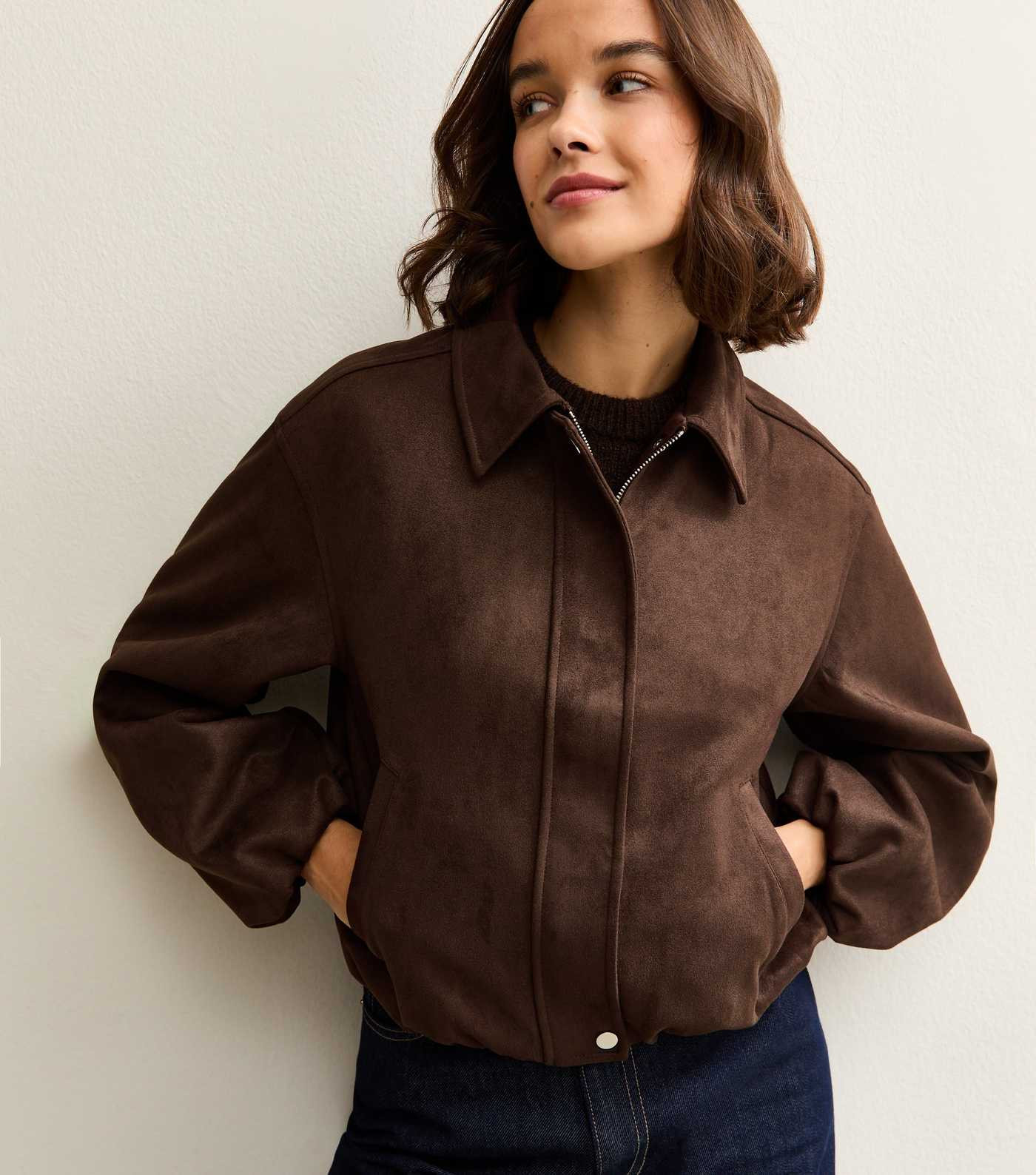 Brown Faux Suede Bubble Hem Jacket | New Look | New Look (UK)