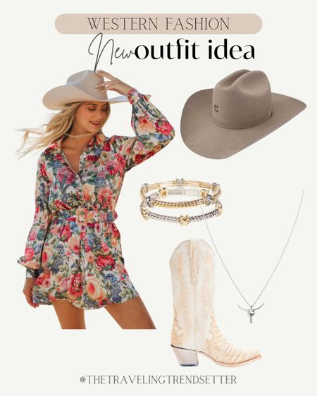 Western not Ford idea, winery outfit, idea for Fredericksburg Rodeo, Houston, country concert, outfit, music festival, Nashville, spring, floral, romper, dress, silver jewelry, boots, Easter, summer, cowboy hat, jewelry, mixed medals, cute trendy outfit


#LTKstyletip #LTKworkwear #LTKfindsunder100