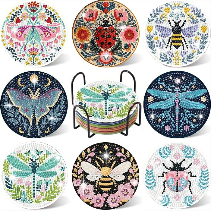 Gemozaic 8PCS Diamond Art Coasters Kit, Insects Diamond Painting Coasters with Holder for Adults ... | Amazon (US)
