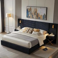 Luxury King Bed Frame with Built-in Gold LED Lights and Nightstands, King Size Platform Bed with Oversize Upholstered Headboard, | AliExpress (US)