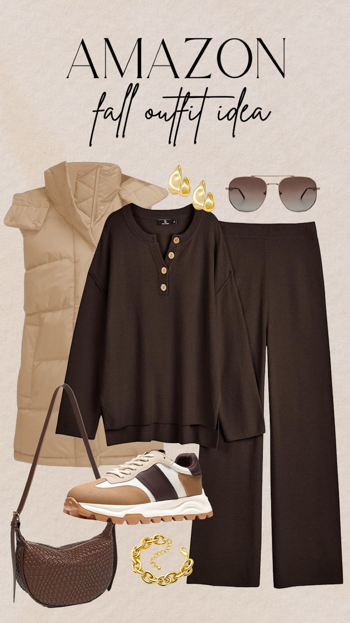 Neutral, comfy and cute Amazon outfit idea for fall! 

#amazonfashion

Amazon finds. Amazon fashion. Amazon lounge set. Amazon long puffer vest. Amazon neutral sneakers. Amazon athleisure  

#LTKFindsUnder100 #LTKStyleTip #LTKSeasonal