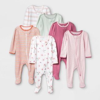 Baby Girls' 6pk Sleep N' Play - Cloud Island™ Dark Pink | Target