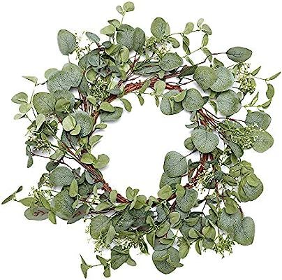 VGIA Green Leaf Eucalyptus Wreath for Festival Celebration Front Door/Wall/Fireplace Laurel/Eucal... | Amazon (US)