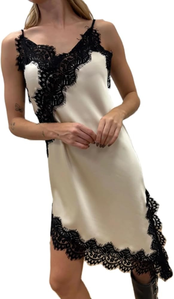 TUWIXIUW Lace Camisole Women Satin Tank Long Top Sleeveless Spaghetti Strap Silk Cami Shirt Asymm... | Amazon (US)