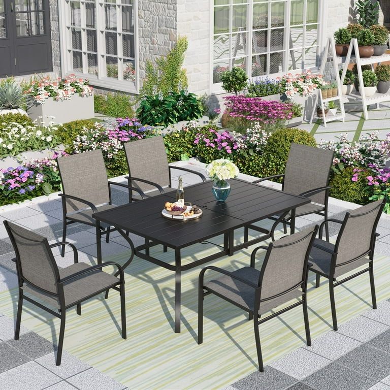 MF Studio 7-Piece Outdoor Patio Dining Set with Rectangle Steel Table & Textilene Chairs for 6-Pe... | Walmart (US)