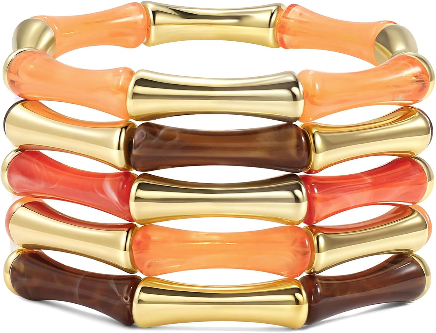 Gold Tube Bangle Bracelets for Women Stackable Bamboo Chunky Acrylic Beads Stretch Friendship Summer Beach Bracelet Jewelry | Amazon (US)