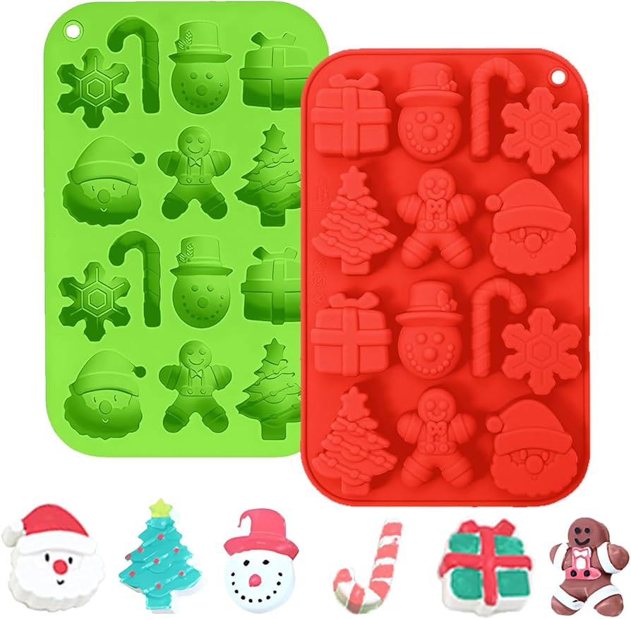 2 Pack Christmas Chocolate Mold, 3D Silicone Candy Molds Xmas Baking Mold Christmas Tree Santa Sn... | Amazon (US)
