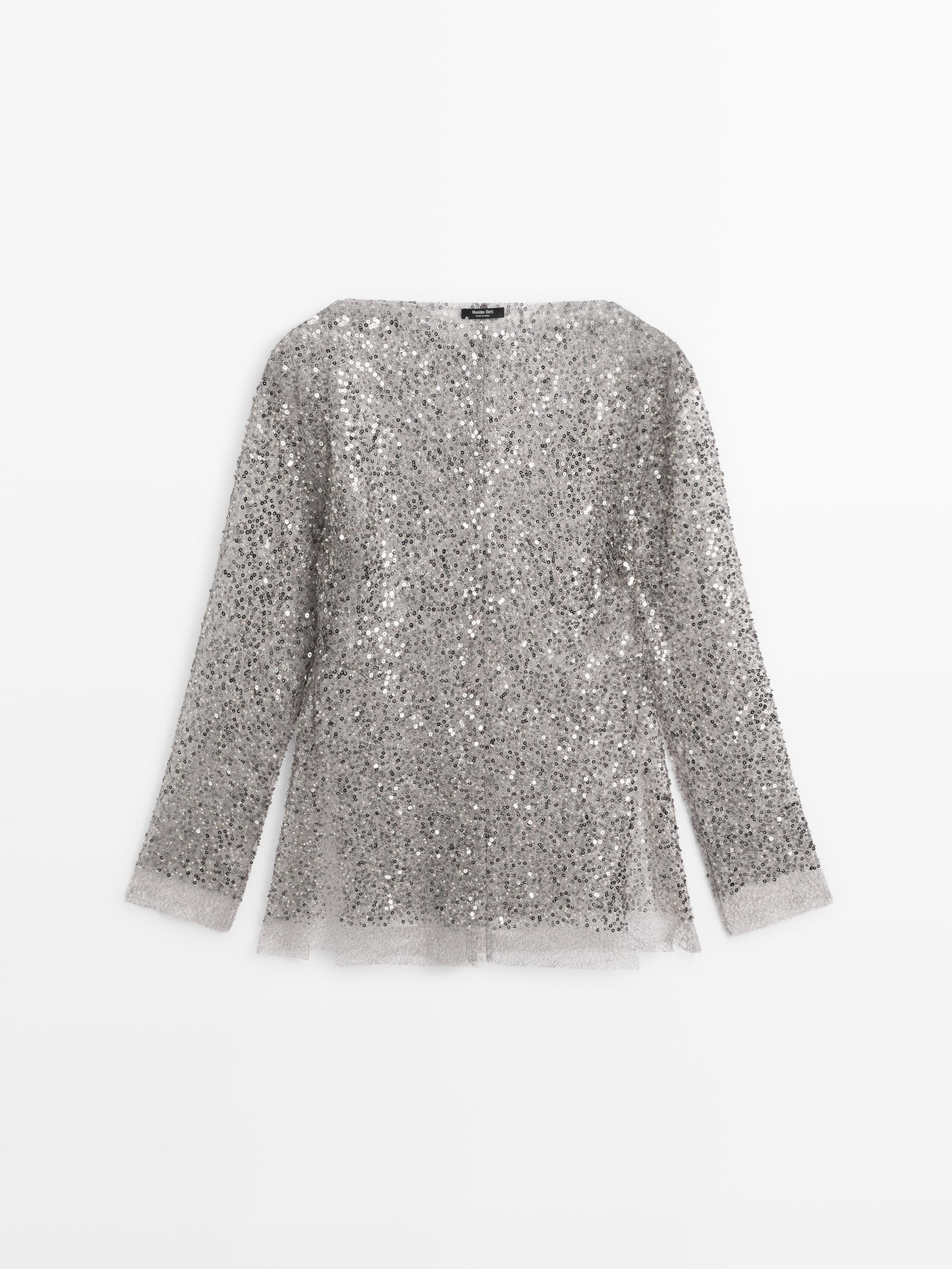 Sequinned blouse with cowl neck | Massimo Dutti UK