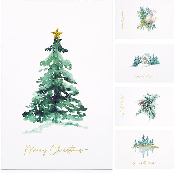 ZICOTO Beautiful Christmas Cards Set of 20 with Watercolor Designs - Incl. Bulk Envelopes, Matchi... | Amazon (US)