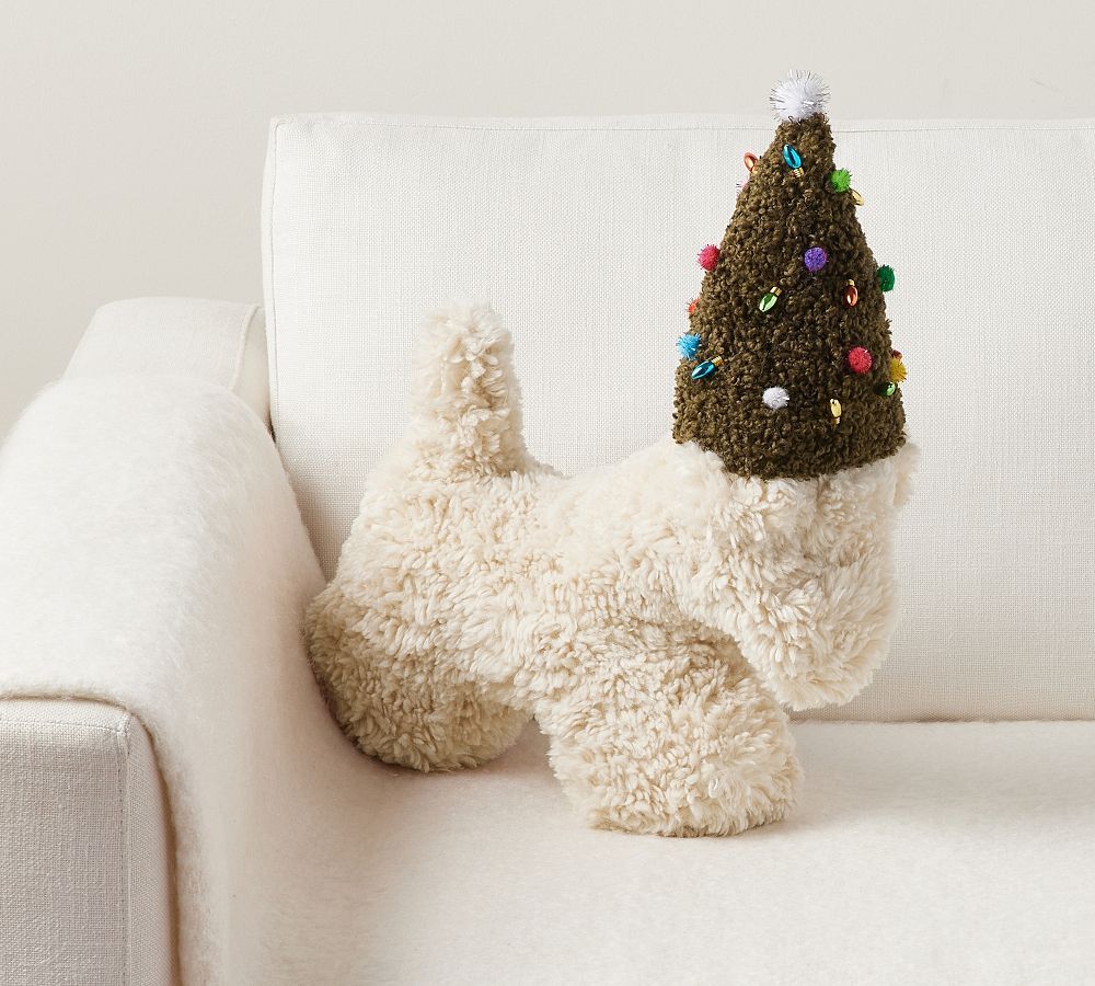 Dog with Christmas Tree Hat Shaped Pillow | Pottery Barn (US)