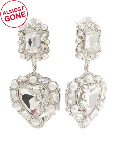Crystal Faux Pearl Tiered Heart Earrings | TJ Maxx