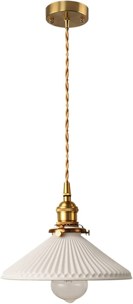 SDUYTDG Rustic Brushed Brass Hanging Ceiling Light Fixtures Living Room Lighting Striped Ceramic ... | Amazon (US)