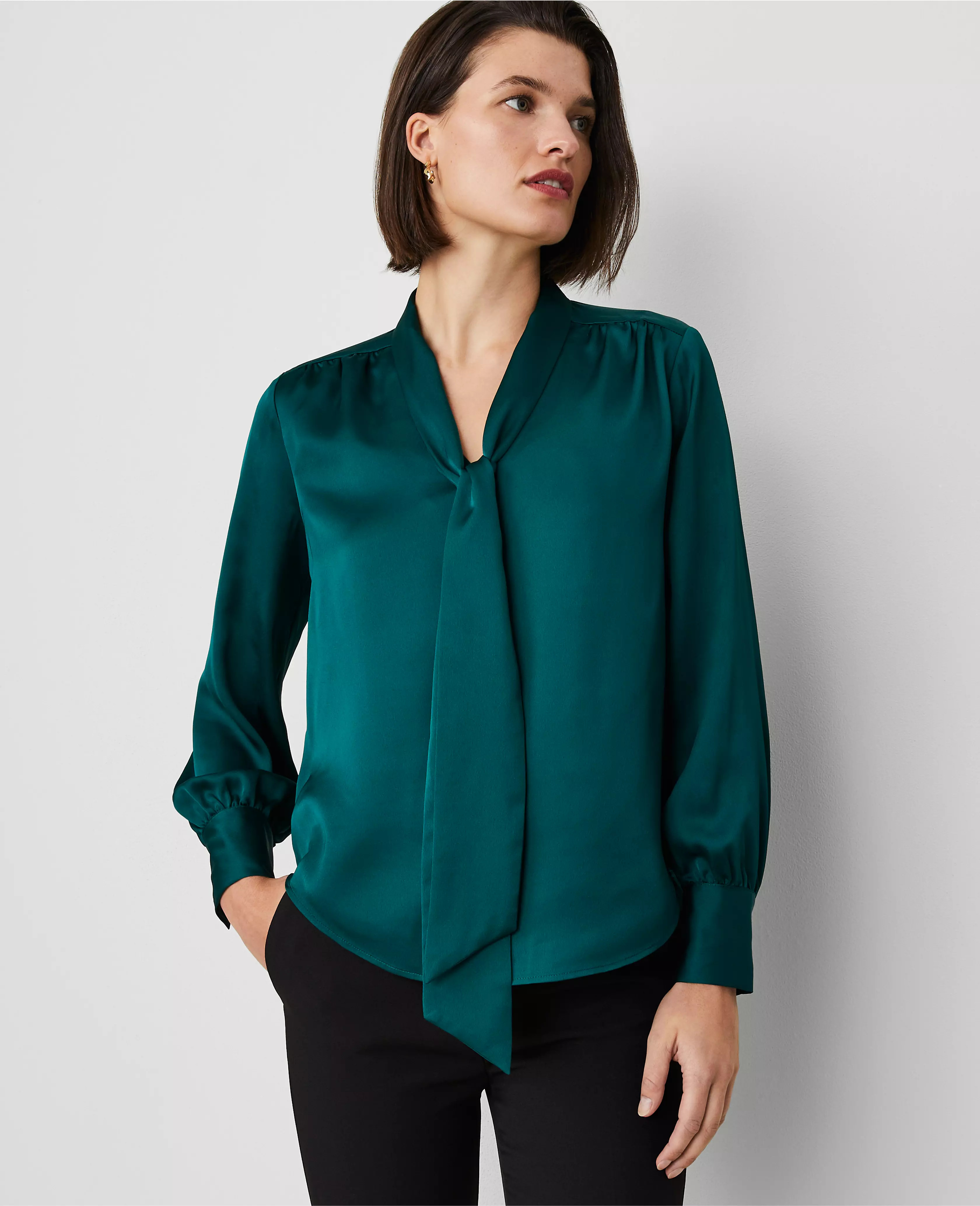 Satin Tie Neck Blouse | Ann Taylor (US)