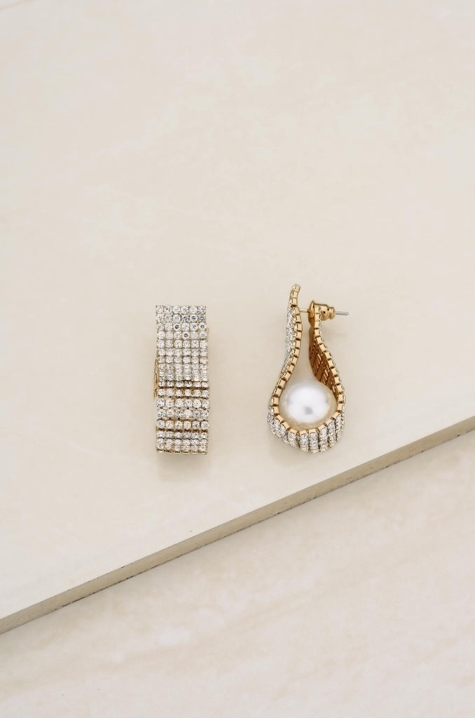 Swaddled Pearl Crystal Teardrop 18k Gold Plated Earrings | Ettika
