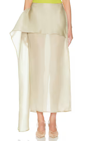 Helsa The Silk Gazar Skirt With Drape in Stone from Revolve.com | Revolve Clothing (Global)