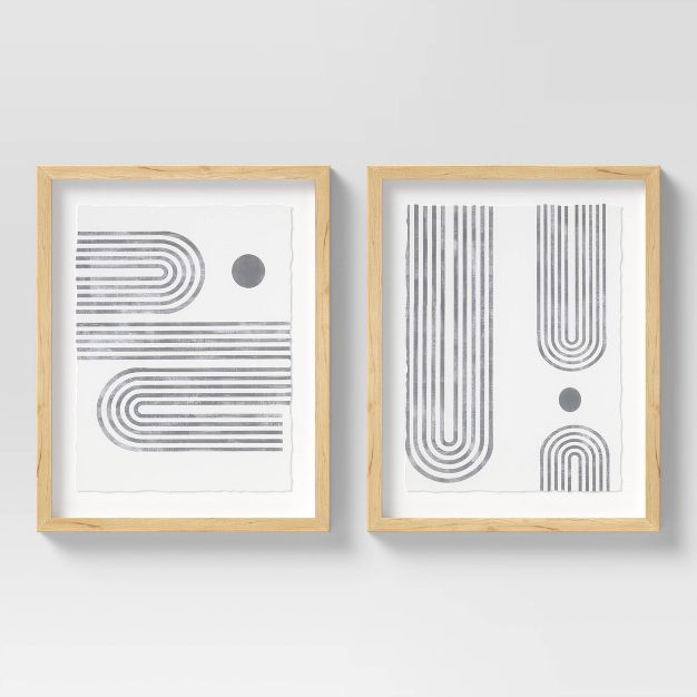 (Set of 2) 16" x 20" Curve Lines Framed Under Glass Black - Threshold™ | Target