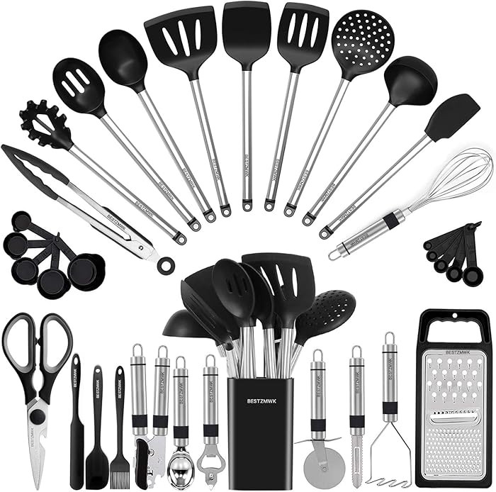 Kitchen Utensil Set-Silicone Cooking Utensils-33 Kitchen Gadgets & Spoons for Nonstick Cookware-S... | Amazon (US)