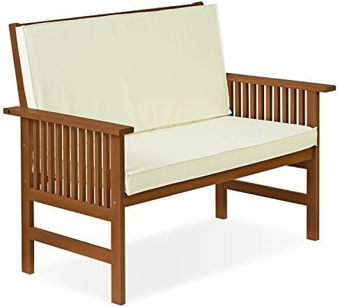 Furinno FG17319 Tioman Outdoor Hardwood Patio Furniture Mediterranean Bench with Cushion, 1, Natural | Amazon (US)