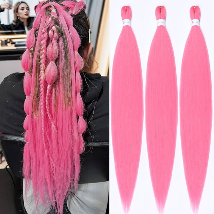 Pink Braiding Hair 26 Inch Pre stretched Braiding Hair Extension Hot Water Setting Synthetic Hair... | Amazon (US)