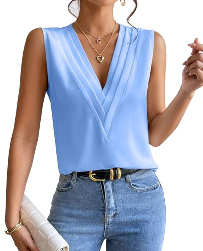 Sleeveless Chiffon Tops for Women Summer Triple V-neck T Shirts Business Office Dressy Outfit Blo... | Amazon (US)