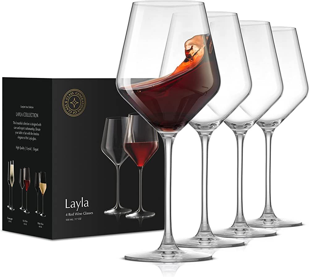 JoyJolt Layla Red Wine Glasses, Set of 4 Italian Wine Glasses, 17 oz Clear Wine Glasses – Made ... | Amazon (US)