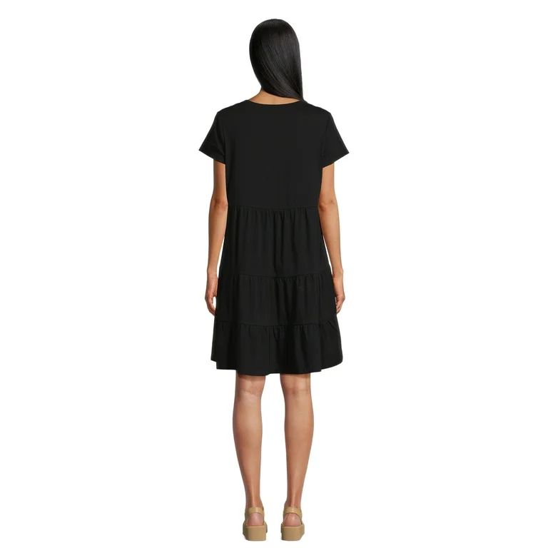 Time and Tru Women's Cotton Knit Tiered Dress, Sizes XS-XXXL | Walmart (US)