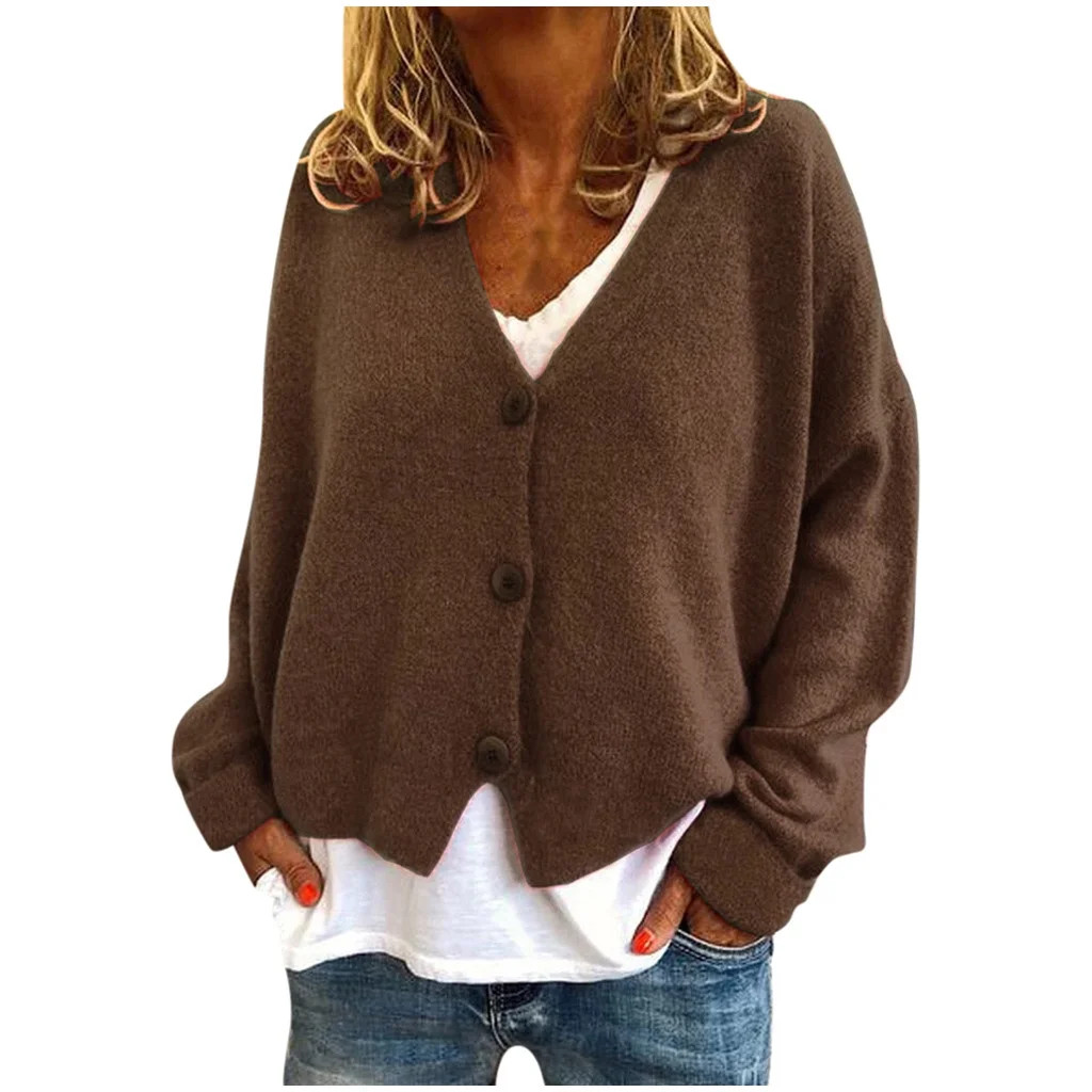Clearance! Mifelio Cardigan Sweaters for Women Fashion Women Solid V-Neck Buttons Casual Stretchy... | Walmart (CA)