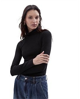 David Jones Unison High Neck Long Sleeve Top in Black, Size Small | David Jones (Australia & New Zealand)