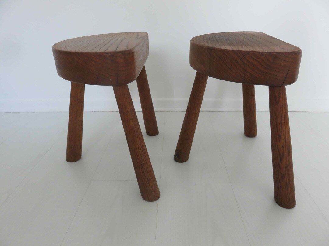 Pair of Tripod Stools Brutalist Solid Wood Half-moon Seat - Etsy | Etsy (US)