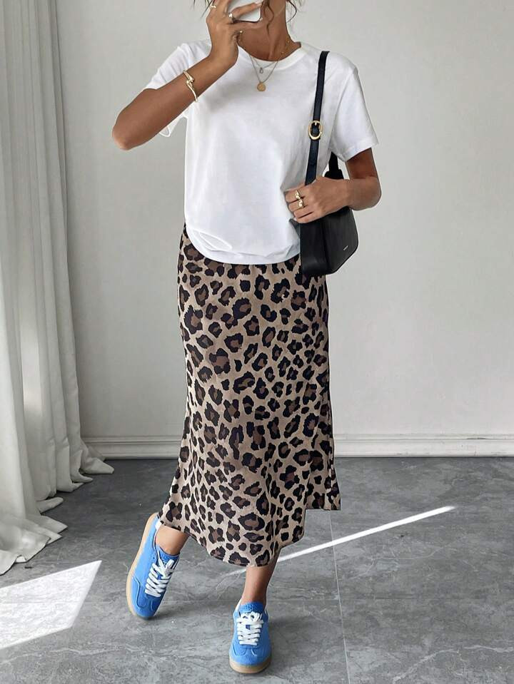 EMERY ROSE Leopard Print Street Style Casual Skirt For Women, Suitable For Autumn | SHEIN