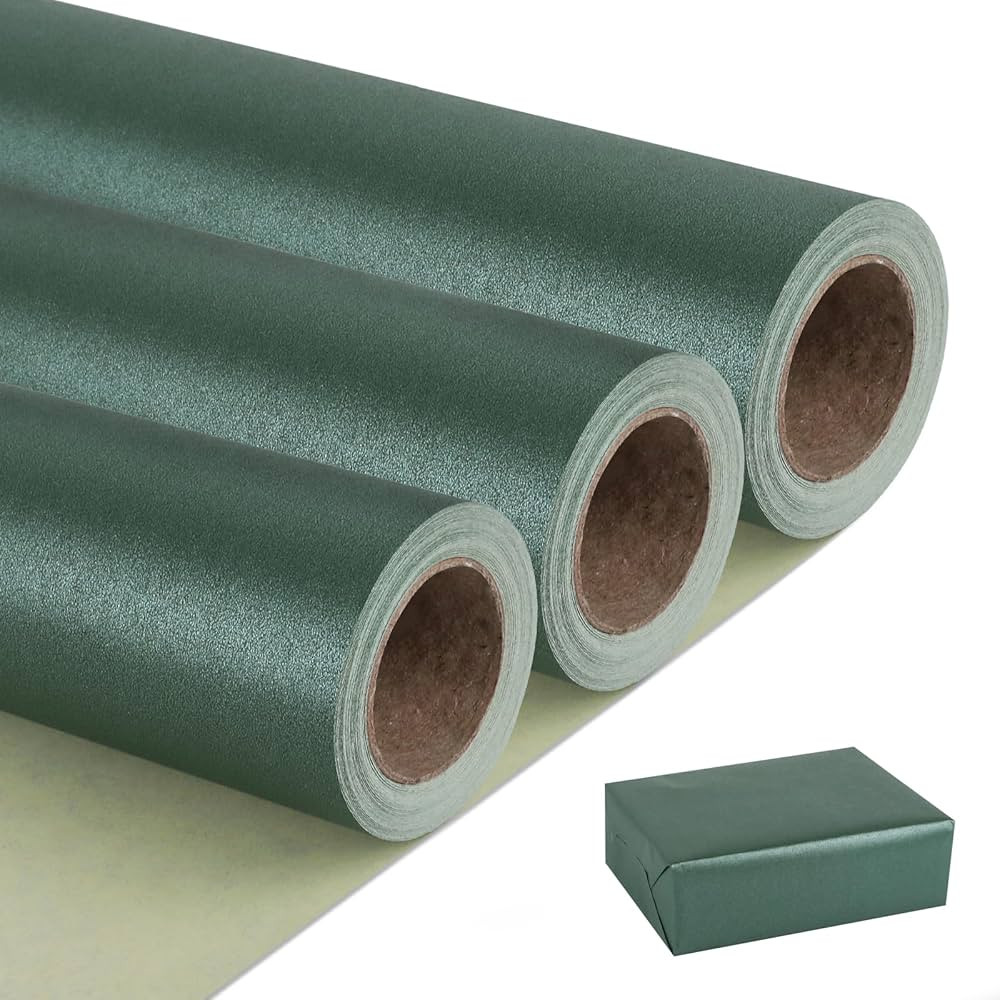 NESCCI Dark Green Matte Wrapping Paper,Solid Color Pearly-Lustre Paper-3 Roll,17 Inches X 32.8 Fe... | Amazon (US)