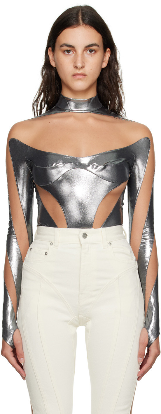 Mugler Silver Illusion Bodysuit | SSENSE