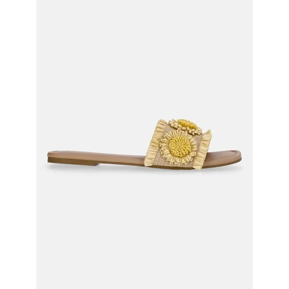 Time and Tru Women's Faux Raffia Daisy Slide Sandals | Walmart (US)