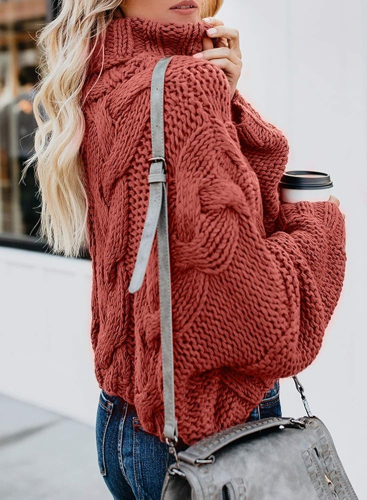 Dokotoo Womens 2022 Winter Fall Solid Turtleneck High Neck Balloon Long Sleeve Sweaters Pullover Out | Amazon (US)