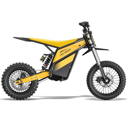 Heybike Villain Electric Dirt Bike, 4160W E Dirt Bike with 52V 26AH Battery, 14"/12" Fat Tire Electric Motorcycle for Teens, Max 45MPH Ebike with Reversing Function（Standard; Sunflower Yellow） | Amazon (US)