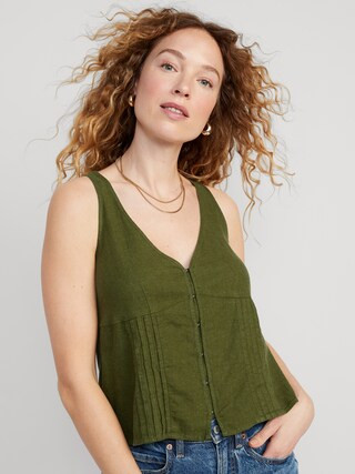 Fitted Sleeveless Linen-Blend V-Neck Top for Women | Old Navy (US)