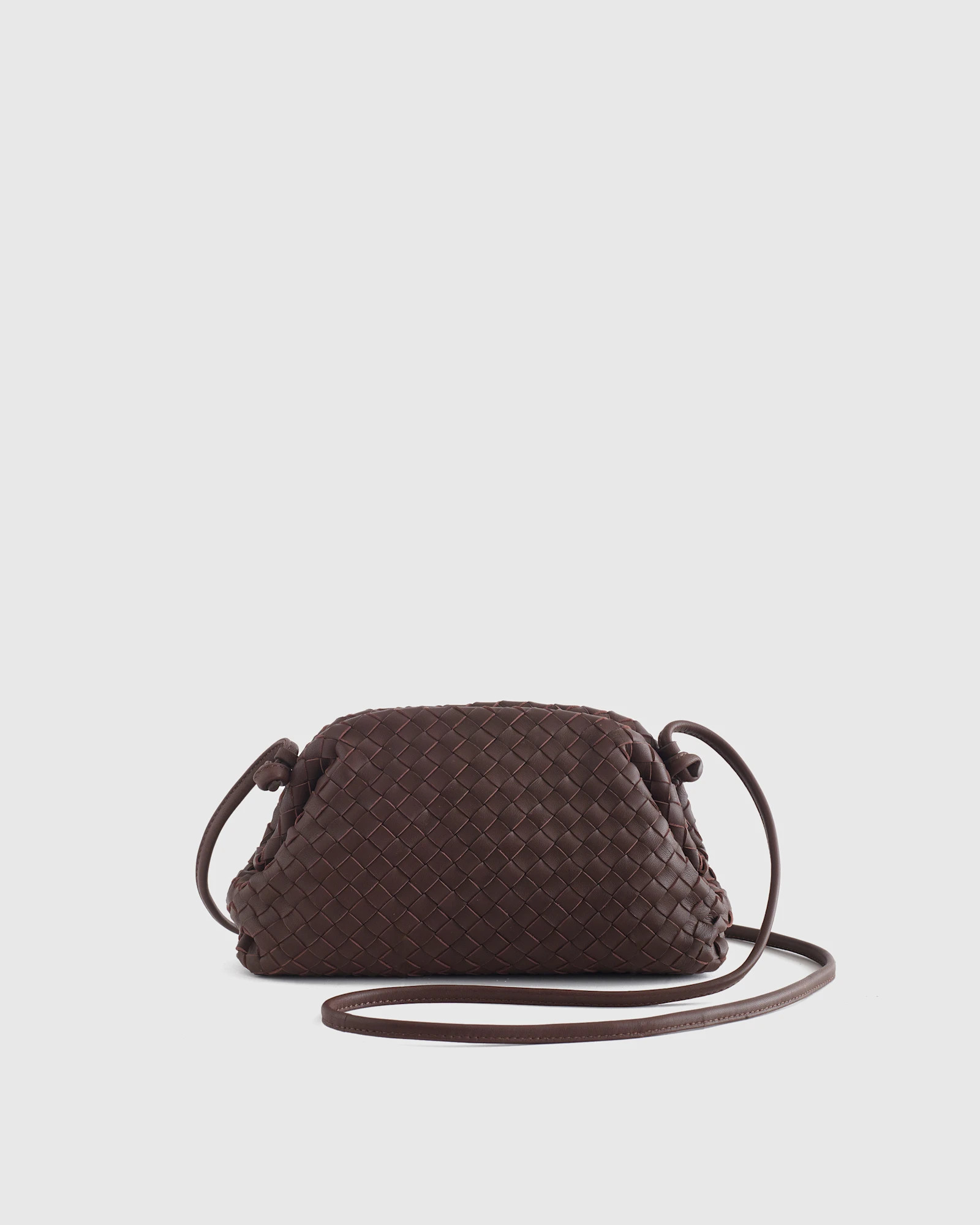 Italian Leather Handwoven Pouch Crossbody Clutch in Dark Brown | Quince